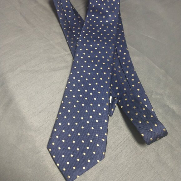 ❤️ETON Made in England 100% Silk Navy / Gold Metallic Skinny Tie 3 1/4 - Picture 5 of 7